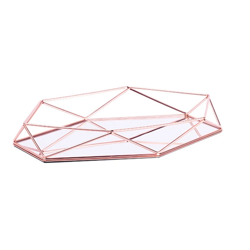 Nordic стиль стекло медь Геометрия шестиугольник корзина для хранения коробки простота дома Организатор шкатулка для ювелирного ожерелья - Цвет: Rose Gold