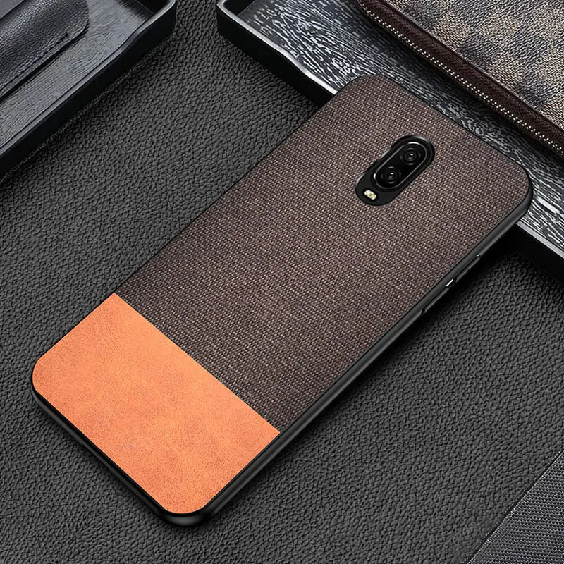 

For Oneplus 6T Case Fabric Canvas PU Leather Phone Bag For Oneplus 6 Case TPU Edge PC Back Vintage Cover For One plus 6 6T Case