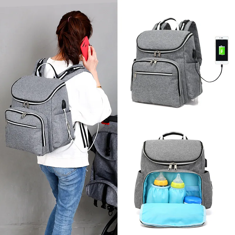 

Large Capacity Diaper Bag USB Baby Nappy Bag Mummy Daddy Backpack Waterproof Casual Laptop Bag USB Charging Milk Bottle Bag
