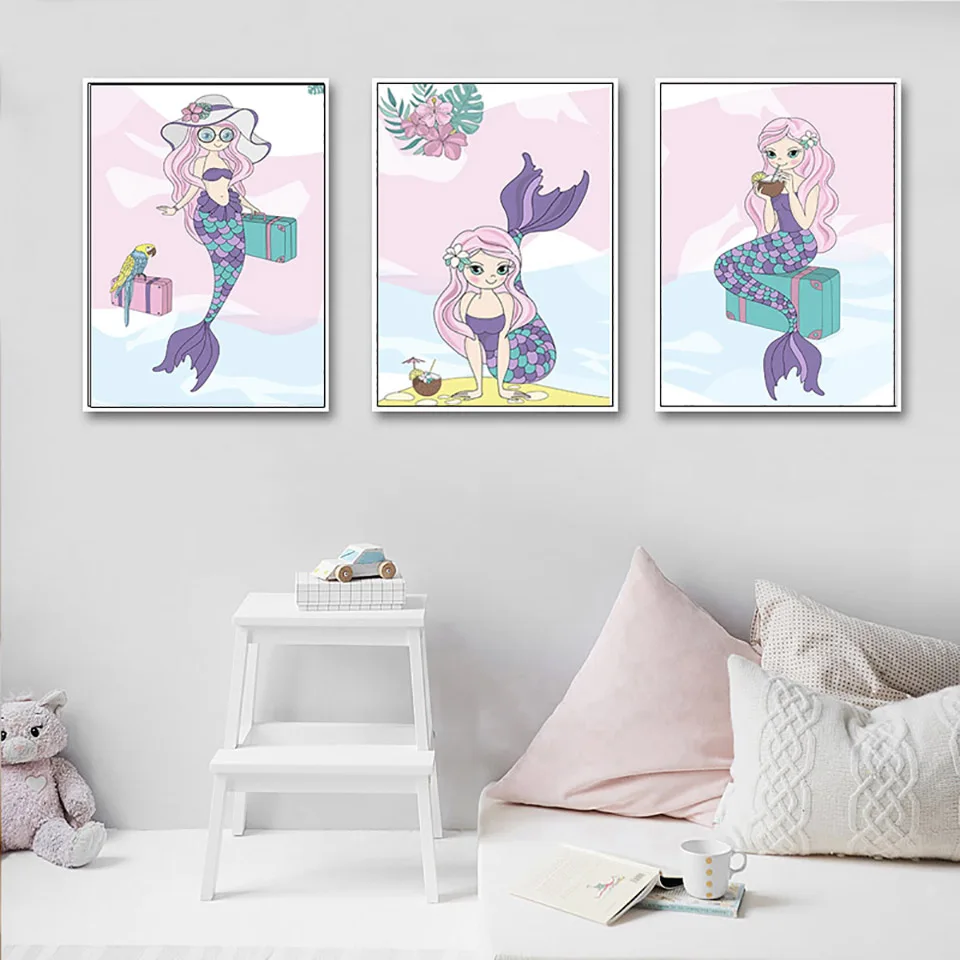 TAAWAA-Cartoon-Mermaid-Animal-Canvas-Wall-Art-Nursery-Painting-Poster-and-Print-Nordic-Decorative-Picture-For