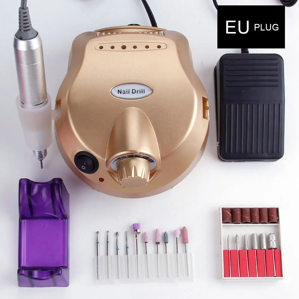 Professional Manicure Machine Apparatus Set Pedicure Electric Nail Drill Bits Ceramic Cutter Nail File Polisher Tool - Цвет: Gold Set B