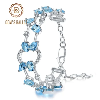 

GEM'S BALLET Natural Swiss Blue Topaz 925 sterling silver Natural Genstone Bracelets&bangles For Women Romantic Fashion Gift