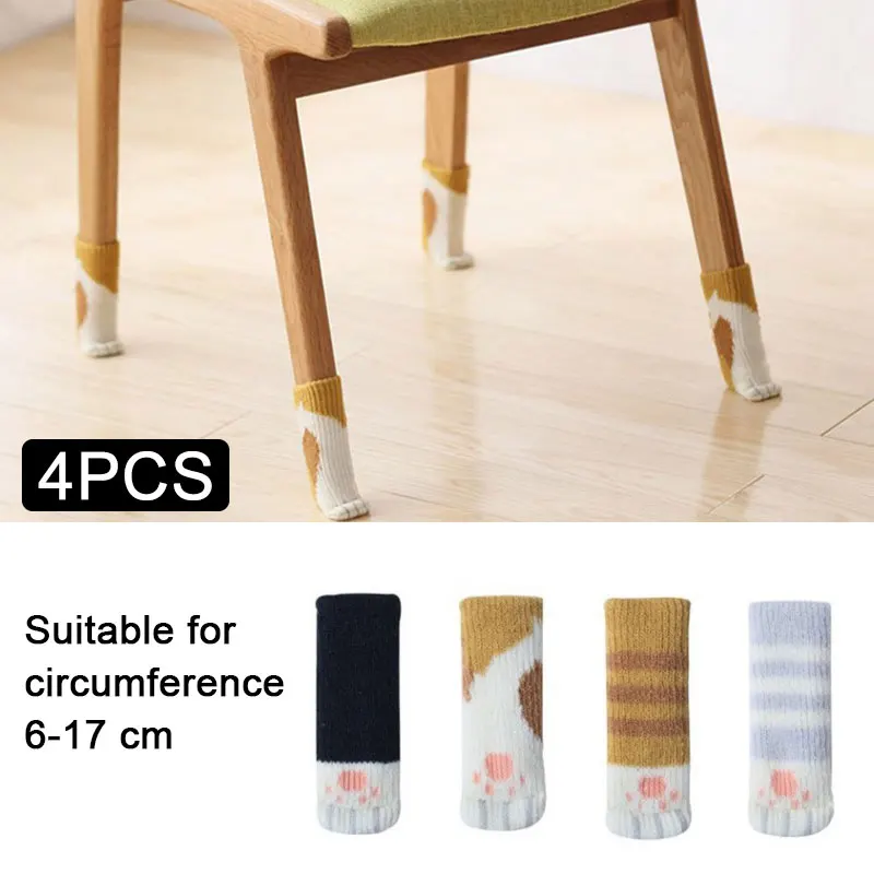

4Pcs /Set Printed Cat Paw Table Chair Foot Leg Knit Cover Floor Protector Socks Sleeve Protector Good Scalability Non-Slip Wear