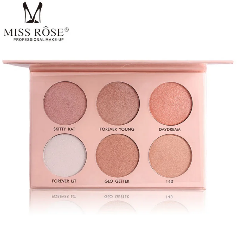 

MISS ROSE Pro Face Powder Contour Make Up Pigment 6 Color White Gold Nude Shimmer Mineral Powder Makeup Highlight Palette