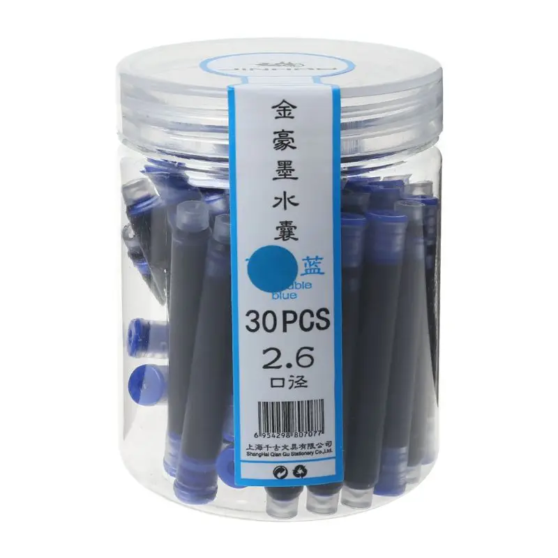 30pcs/box Universal Black Blue Fountain Pen Ink Sac Cartridges 2.6mm Refills School Office Stationery | Канцтовары для офиса и