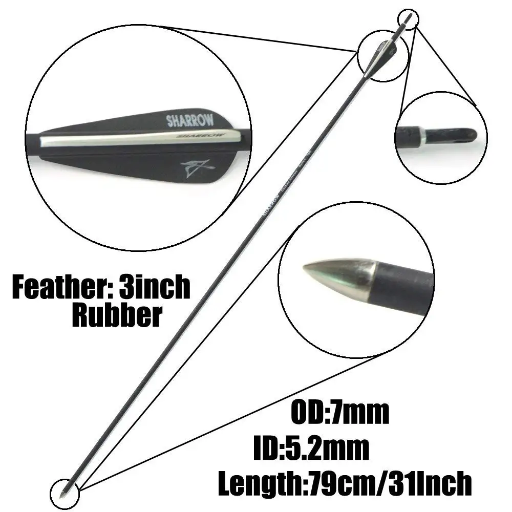 6/12pcs 31 inch Spine 700 Mixed Carbon Arrow With Replaceable Arrowhead 79cm Length for Bow Outdoor Entertainment