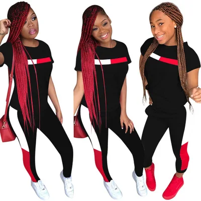 2019 حار بيع الصيف الأوروبية والأمريكية المرأة قصيرة الأكمام عارضة sweatpants مجموعة اثنين قطعة دعوى ملهى ليلي الملابس