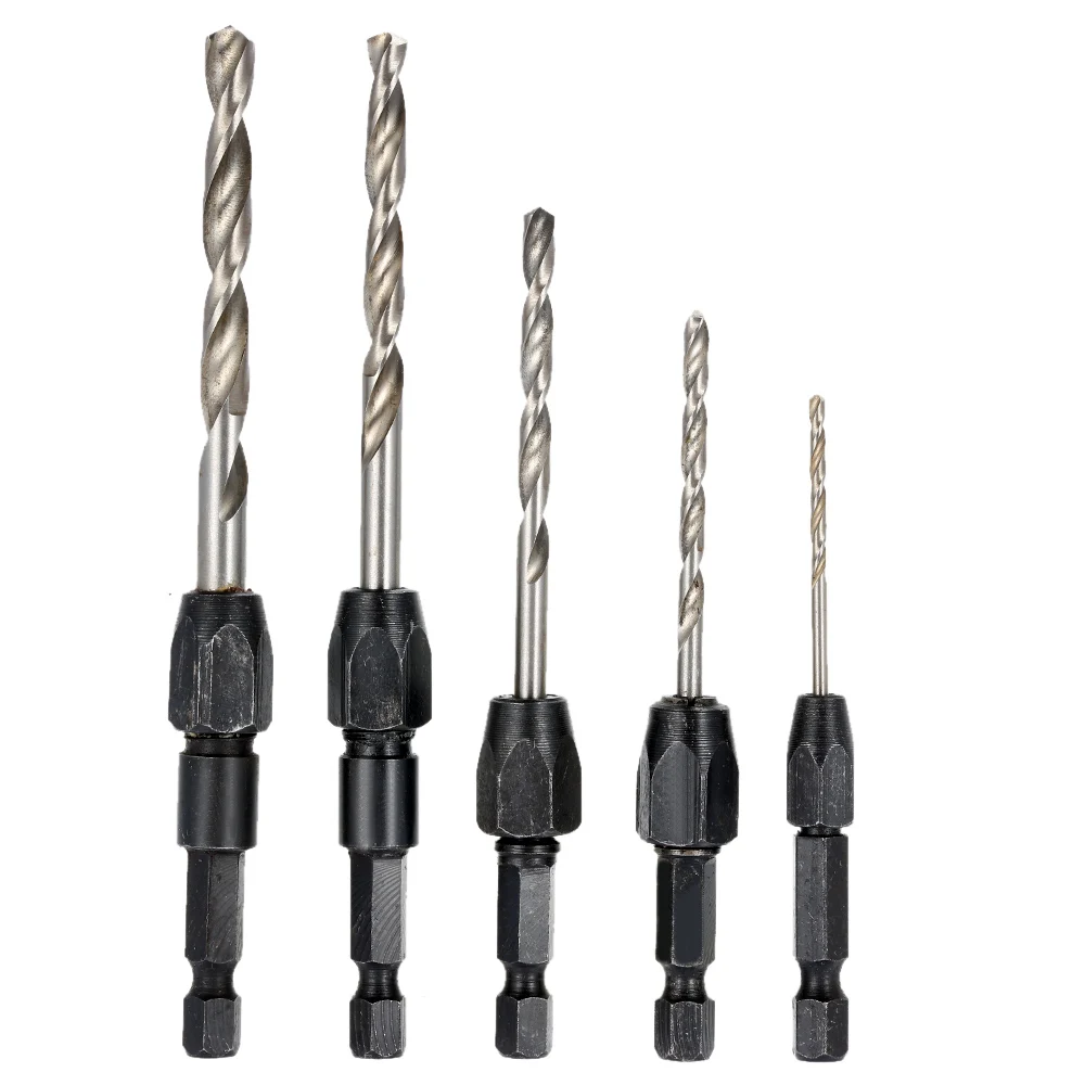 Hot ! New 5 Pcs Quick Change Hex Shank Drill Set Metric 2mm To 6mm Twist Drill Steel Platform Hole Cutter Drill Bits Hss 6542