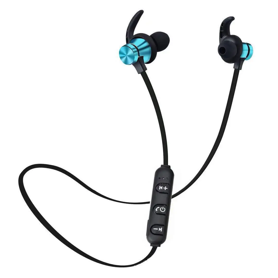 Bluetooth, беспроводные наушники, спортивные, для бега, стерео, магнит, наушники с микрофоном, магнит, металлические наушники, гарнитура для iPhone - Цвет: Blue with tips