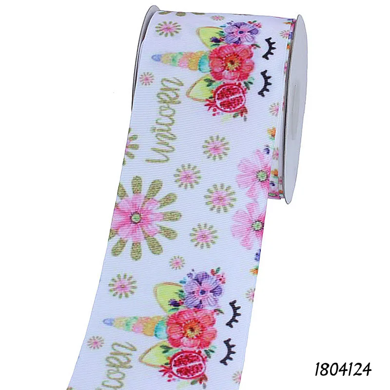 

FLRA Ribbon (50 yards/lot) Flora Ribbons hair accessories heat transfer ribbon, new design unicorn printed grosgrain ribbon