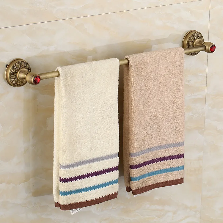 

Antique Carving Brass Towel Rack Towel Bar Wall Mounted Red Crystal Towel Holder Nail Bathroom Accessories
