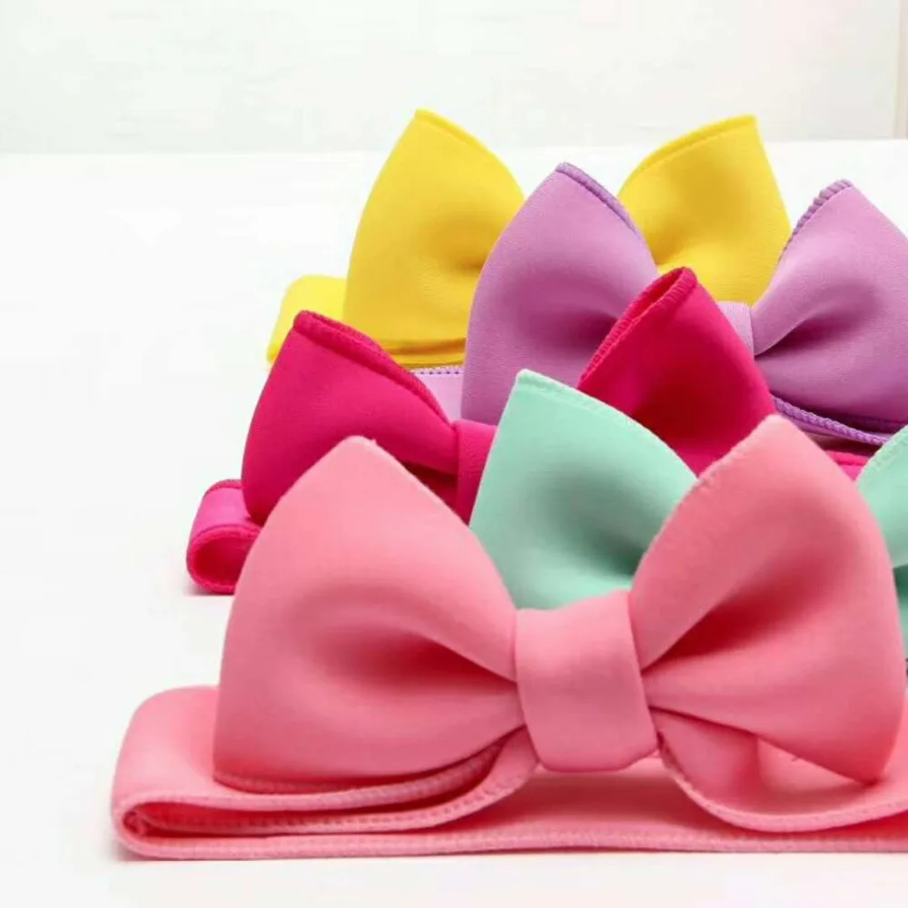 Fashion kids infant child girls head wraps tiara elastic ribbon headband satin big bows headwrap hair bands Accessories For Party (4)