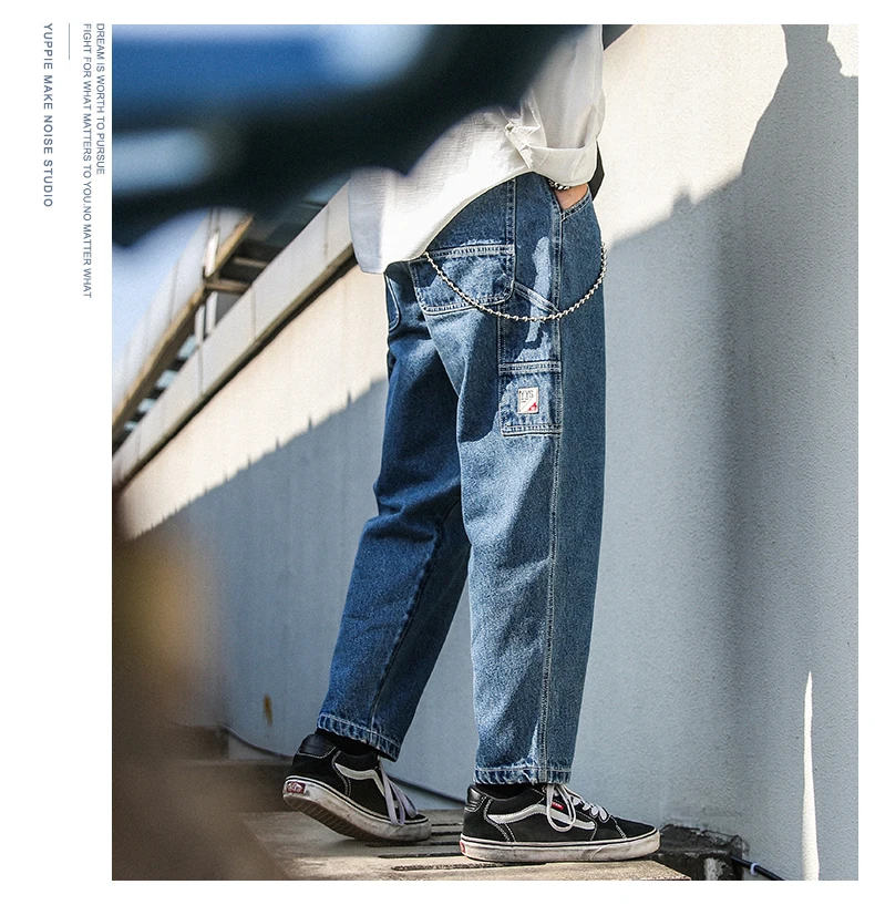 Мужские модные повседневные свободные джинсовые шаровары, мужские джинсы, уличная одежда, брюки в стиле хип-хоп, японские брюки в стиле Харадзюку