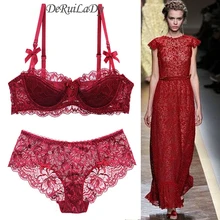 DeRuiLady Sexy кружево бюстгалтер комплект Супер тонкий набор инструментов Половина чашечки регулируемый бюстгалтер трусы женские нижнее белье Лук нижнее белье женщин комплект комплект нижнего белья
