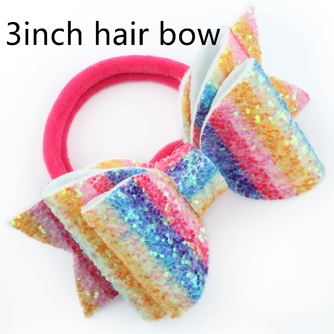 1 PC Child Hair Bow Tie Elastic Hair Band Glitter Hairbow Rope Rainbow Sequin Sparkly 3 Inch Bows Mermaid Girls Sweet Headwear - Цвет: three layers-5