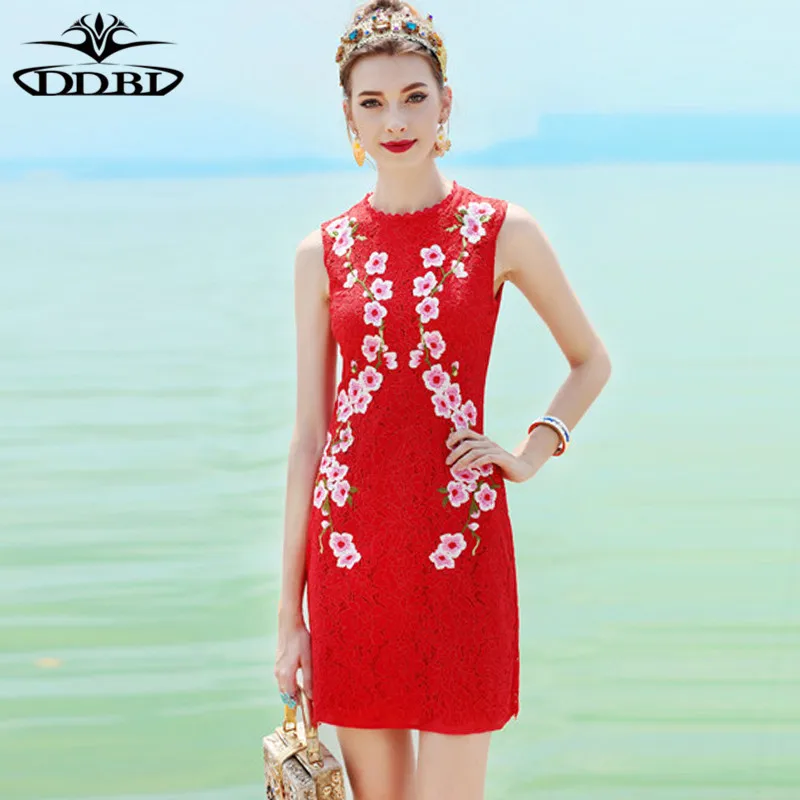 red lace dress embroidery dresses designer runway dress high quality 2018 20180516