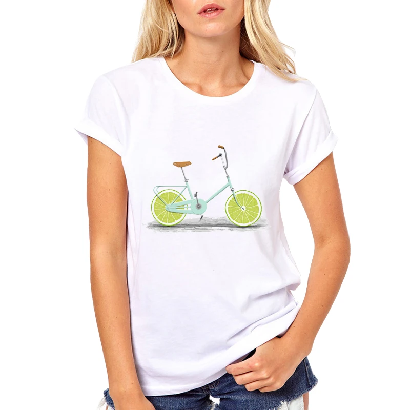 

2019 Summer Funny fruit bicycles print t-shirt Women Casual O-neck Tee Tops Women's t shirt Clothing Blusas Femininas