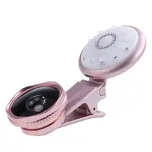 Alloet Регулируемый мобильный телефон селфи свет, широкоугольный Макро телефон объектив клип с красивой светодиодной вспышкой заполняющий свет для Sumsung