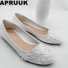 Промо-акция! Свадебные туфли со шнуровкой и жемчужинами; большие размеры; женские милые свадебные туфли на плоской подошве с круглым носком для подружки невесты