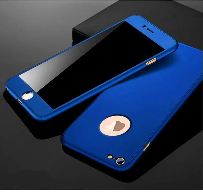 Роскошный 360 полный защитный чехол для телефона для iPhone 6 6s Xs Max XR X Coque чехол для iPhone 6 6s 7 8 Plus чехол 5 5S SE крышка стекло - Цвет: Blue Hollow