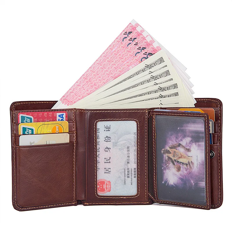 Мужские кошельки из натуральной коровьей кожи, RFID Блокировка, винтажный мужской кожаный бумажник с отделением для карт и карманом для монет