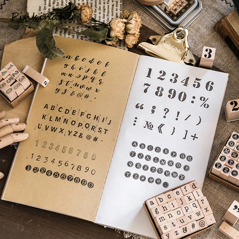 Винтажный базовый набор деревянных штампов с цифрами и буквами DIY Деревянные