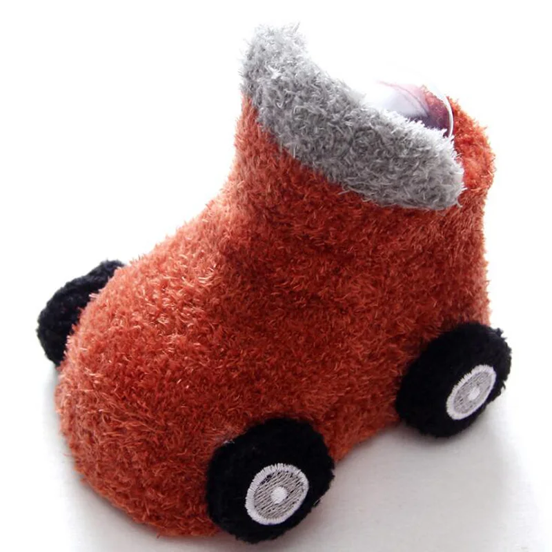 Новые осенне-зимние носки для малышей с мультяшным автомобилем нескользящие носки для малышей теплые носки - Цвет: Wine Red