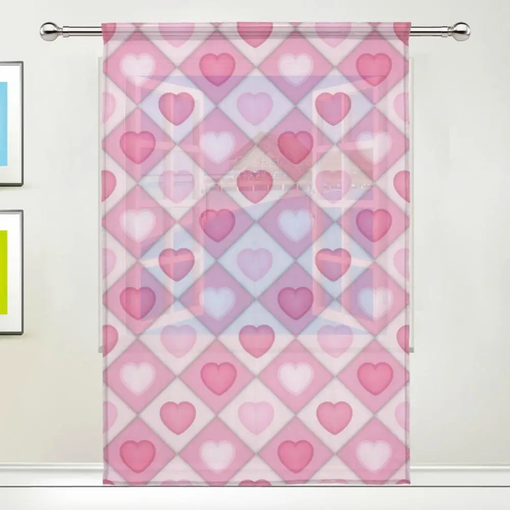 Sheer Door Curtain Panels W55x L78 Inch/55xL84 Inch,Pink And White