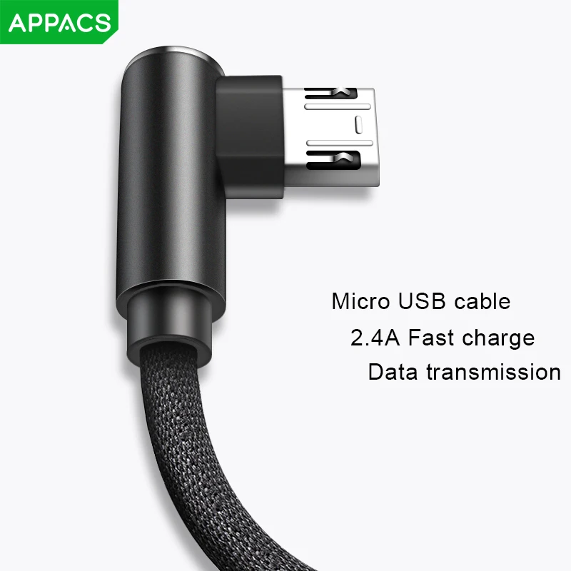 APPACS 90 градусов Micro USB кабель 2.4A быстрое зарядное устройство кабель данных плетеный кабель телефон зарядное устройство кабель для samsung huawei Microusb шнур