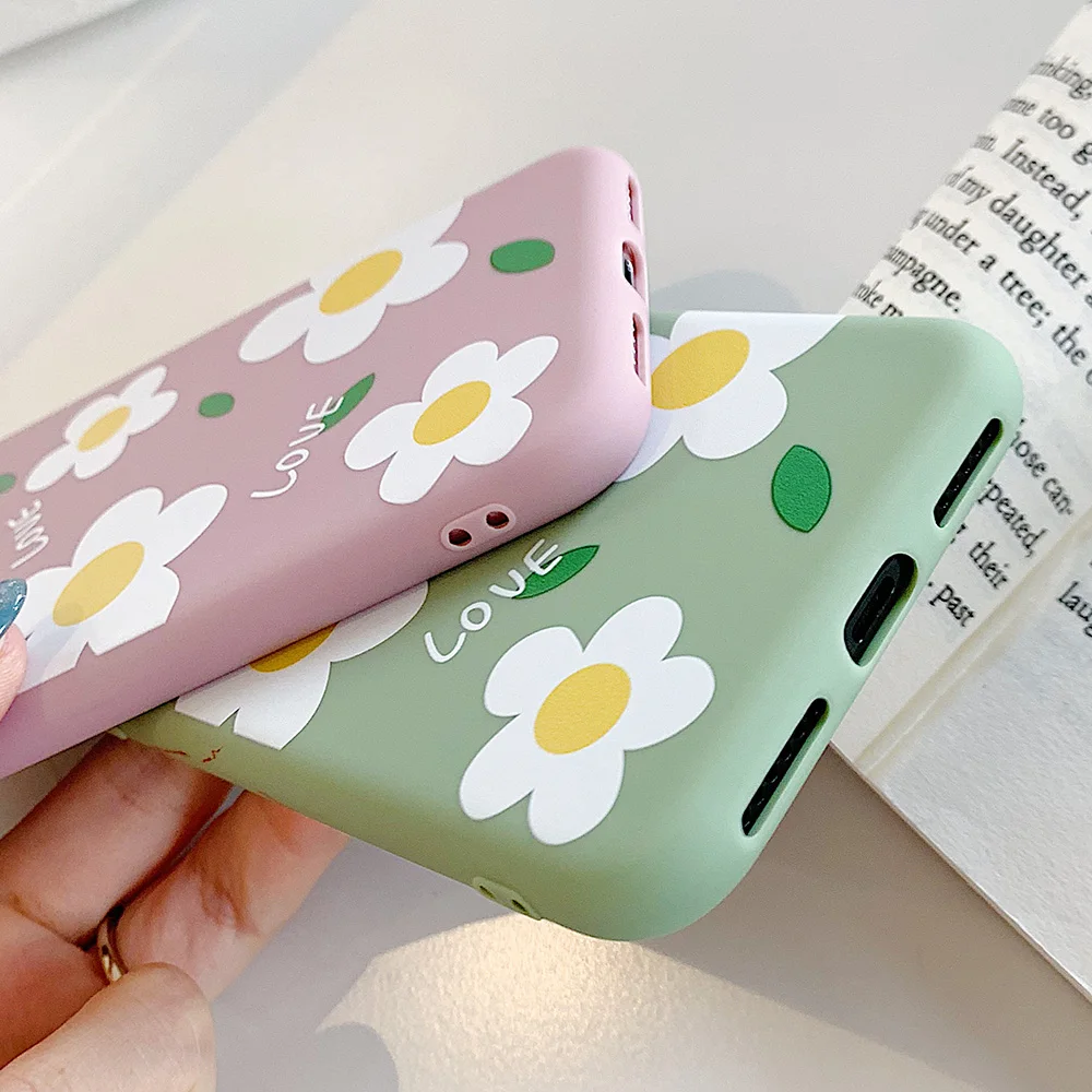 KIPX1113_5_JONSNOW Matte Phone Case for iPhone 6S 6P 7 8 Plus Small Daisy Pattern Soft Silicone Cases for iPhone X XR XS Max Capa Fundas