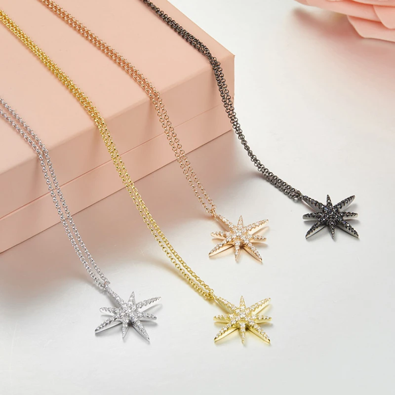 

Fits Necklace Monaco Jewelry with Women Jewelry Party Gift Charm 925 Sterling Silver Zircon Fashion Stars Push-pull Necklace