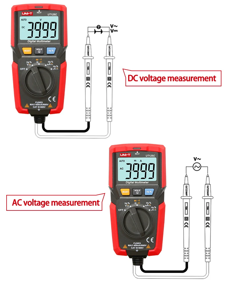 UNI-T UT125C цифровой карманный мультиметр DMM Электрический измеритель NCV тест AC DC напряжение тока резистор конденсатор Тест er Multimetro