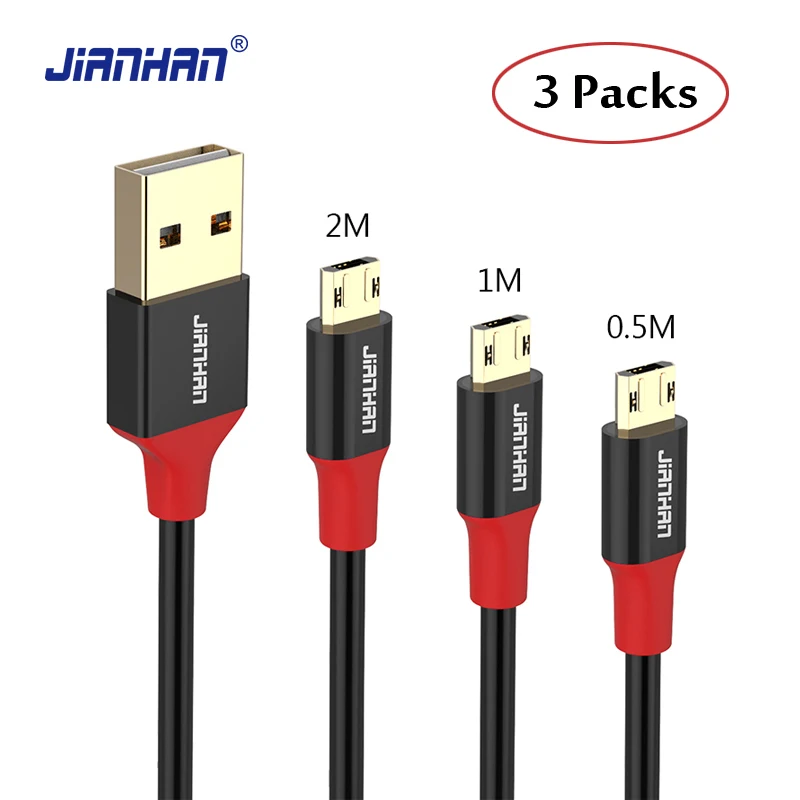 3 упаковки(0,5 м/1 м/2 м) JianHan двусторонний Micro USB кабель 2A USB зарядное устройство для быстрой зарядки для телефона Xiaom samsung Note 5 Android