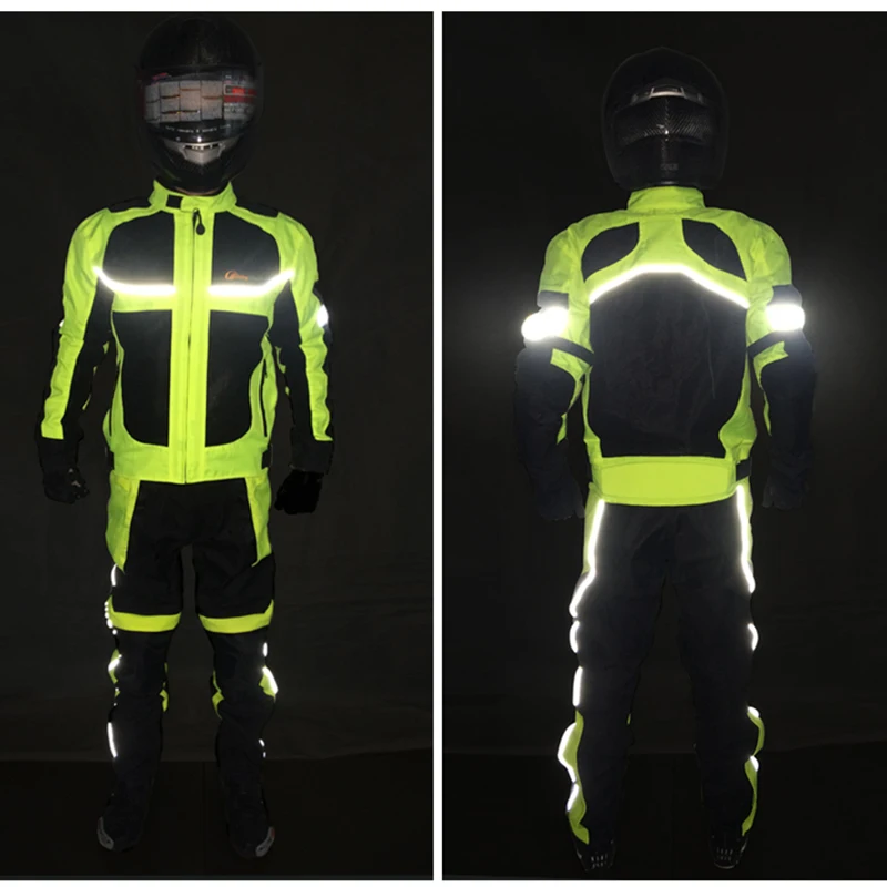 Motorbike reflective Night clothes jacket Motorcycle protective gear pads jackets Riding racing summer pants clothing