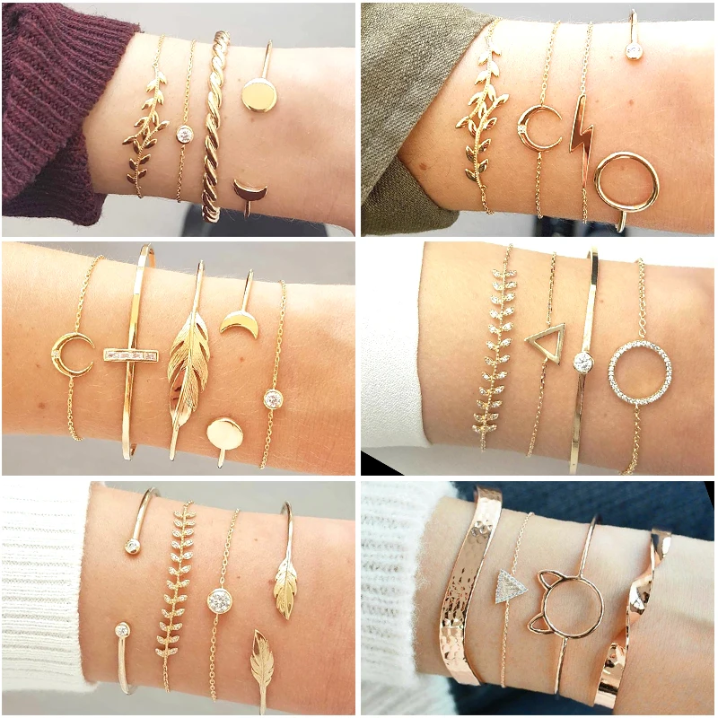 

MISANANRYNE Bohemian wheat 4 PCS/Set Bracelets Bangles For Women Charm Gold Color Strand Bracelets Sets creative Jewelry