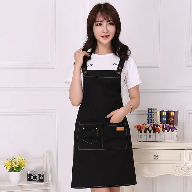 High Quality Canvas Cotton Apron Coffee Shop Barber Barista Hair Dresser Baker Work Apron Bib Women Men Cooking Kitchen Aprons