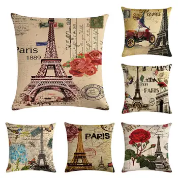 

RUNYLOVE 45*45CM France Paris Eiffel Tower Pillow Euro Cover Decorative Decorative Pillows Home Decor Gift