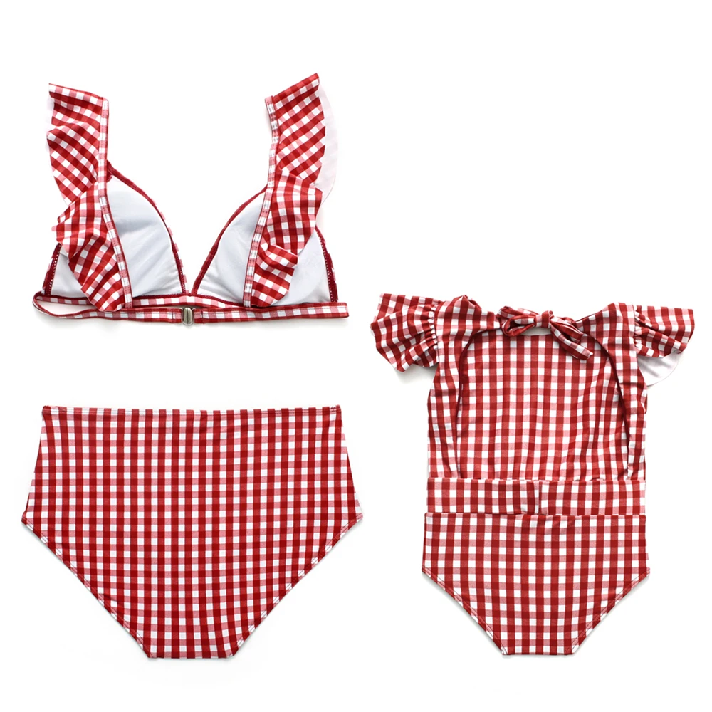 2019 Mother Daughter Plaid Swimsuit Toddler Kids Baby Girl Ruffle Bikini Set Parent-child Swimwear Woman High Waist Bikini (17)