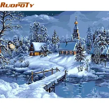 

RUOPOTY Frmae Christmas Snow Landscape DIY Painting By Numbers Handpainted Canvas Painting Unique For Christmas Decor 40x50cm