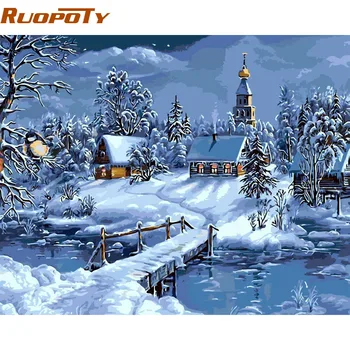 

RUOPOTY Frmae Christmas Snow Landscape DIY Painting By Numbers Handpainted Canvas Painting Unique For Christmas Decor 40x50cm