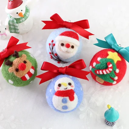 DIY Needle Felting Materail Package (with tools) for Christmas Ball Decoration Hand Spinning Fun Doll Needlework Raw Crafts