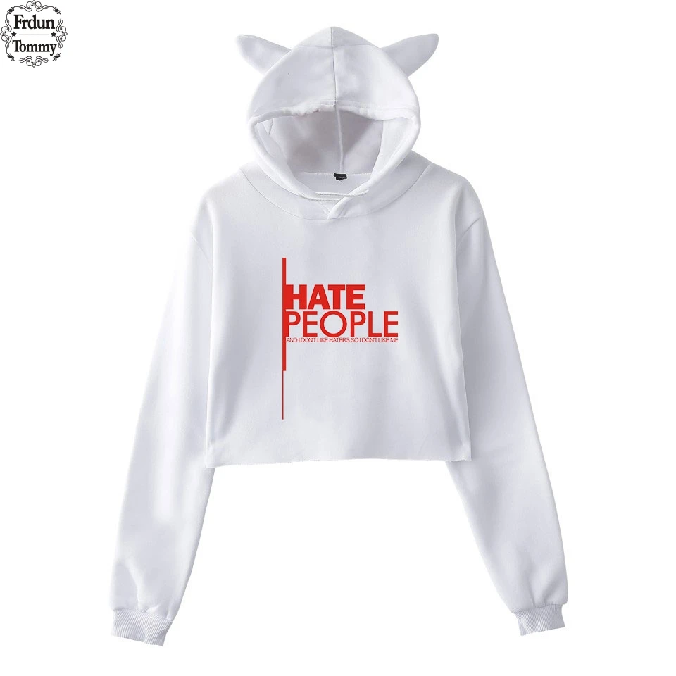2018 I Hate People Cat сексуальные толстовки для женщин сексуальный открытый пупок