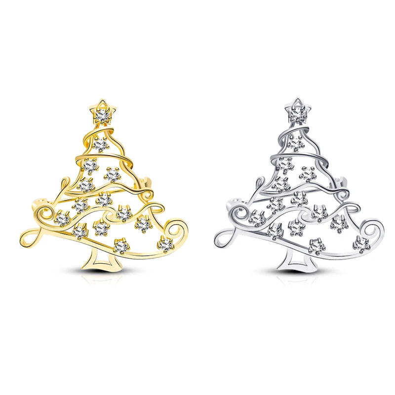 

Christmas Theme Copper Brooch Full Of Light Bulbs Christmas Tree Golden Silver Fir Tree Copper Zircon Brooch Pin Jewelry