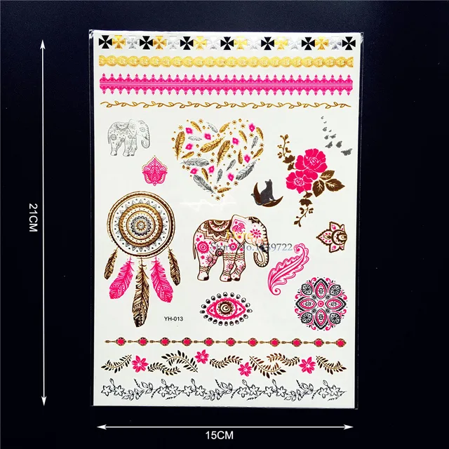 Selfie Pink Elephant Ganesha Gold Flash Metallic Tattoo Body Art Arm Tattoo Sticker 21x15cm Fake Dreamcatcher Tatoo Henna Design Selfie Pink Elephant Ganesha Gold Flash Metallic Tattoo Body Art Arm Tattoo Sticker 21x15cm Fake Dreamcatcher Tatoo Henna Design