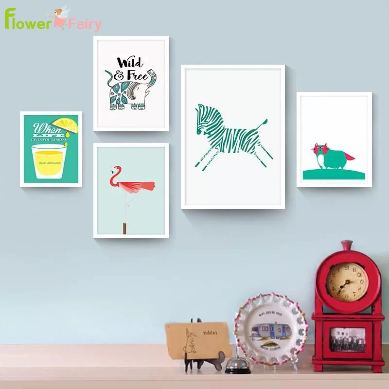 Cartoon Animals Zebra Wall Art Nordic Poster Pictures For Living Room Blue Canvas Painting Picture Print Home Decor Unframed