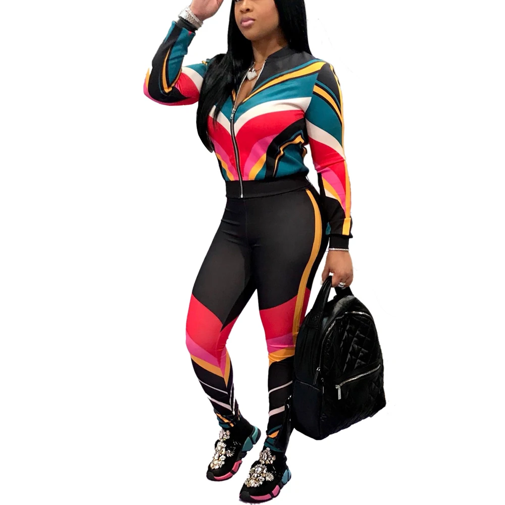Yuyou Colorful Striped Two Piece Zipper Jumpsuits Women New Fashion Casual Fitness Work Business Jumpsuit Office Lady Overalls