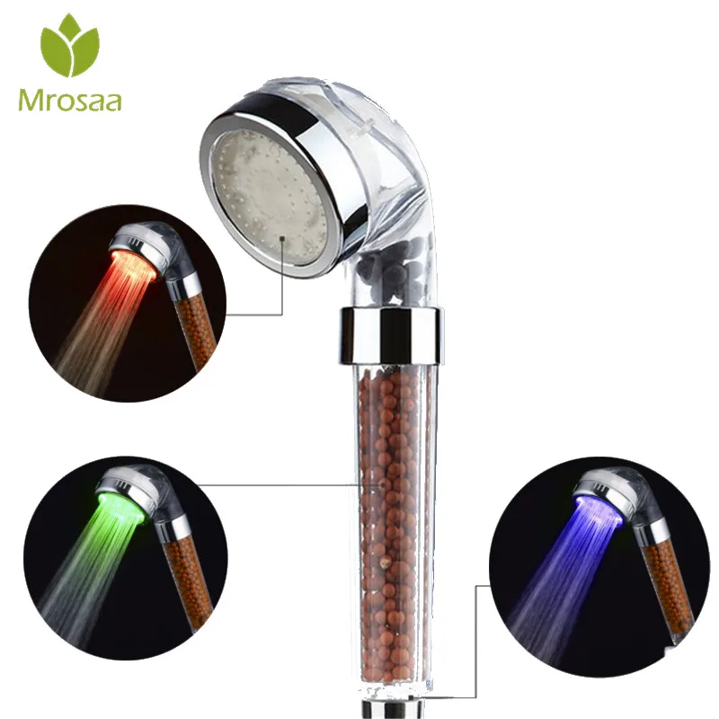 Mrosaa 3 Color Changing LED Shower Head Hand Held Temperature Sensor