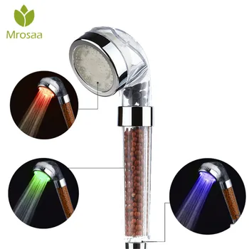 

Mrosaa 3 Color Changing LED Shower Head Hand Held Temperature Sensor Bathroom Anion SPA Showerhead Sprayer Health Care