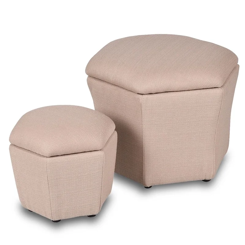 cheap Set of 2 Ottomans Seat Modern Stylish Hexagon Design Storage Boxes Sponge Filled Nylon Fabric Surface Hollow Organizer HW54385