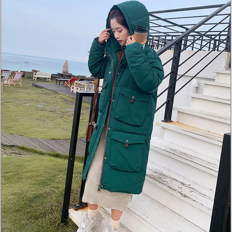 Big pocket Women Parks Tops Feminine Coat Clothing Warm Jacket Winter parkas Long Outerwear Fashion sobretudo feminino hat 442